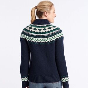 New • L.L. Bean Emerald Navy Lambswool Fair Isle Heritage Sweater